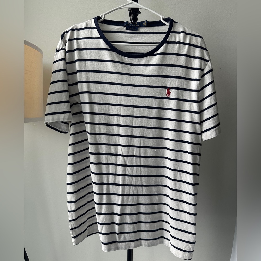 Polo Ralph Lauren T-Shirt Mens Size XL White Navy Striped